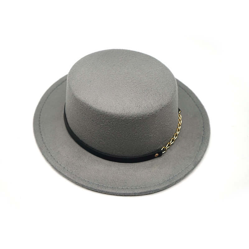 Men's And Women's Retro British Style Chain Solid Color Flat Top Hat