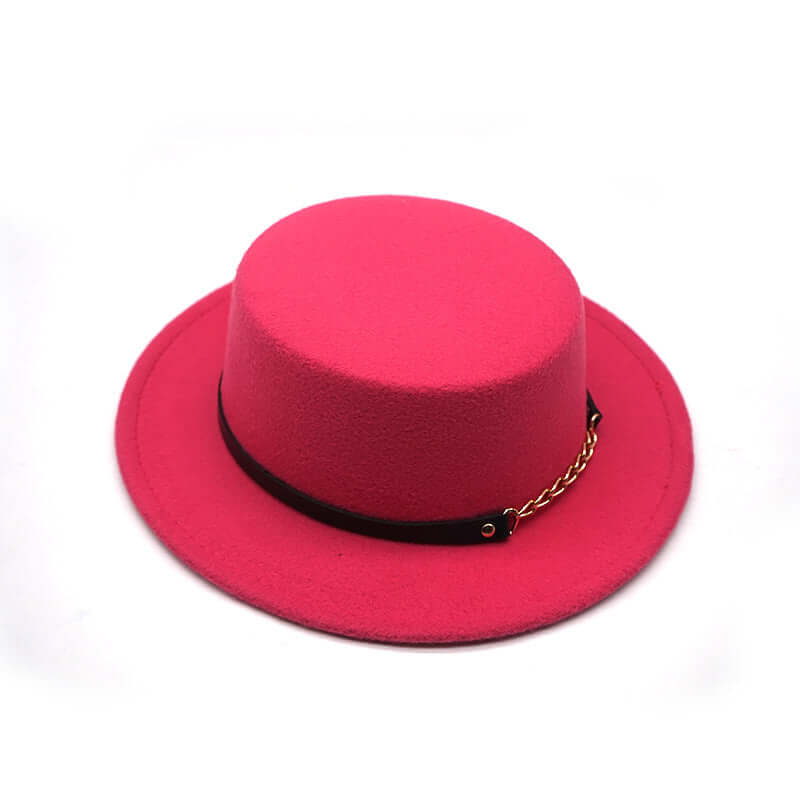 Men's And Women's Retro British Style Chain Solid Color Flat Top Hat