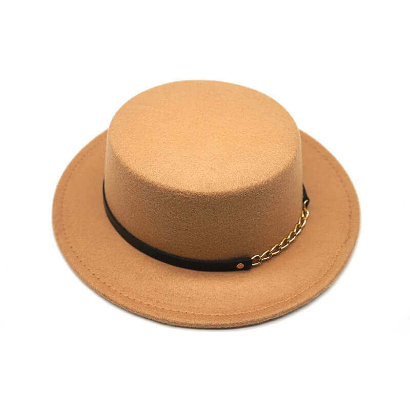 Men's And Women's Retro British Style Chain Solid Color Flat Top Hat