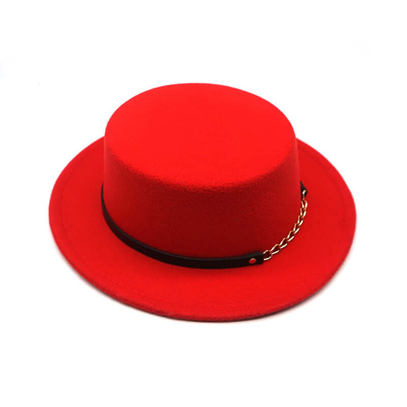 Men's And Women's Retro British Style Chain Solid Color Flat Top Hat